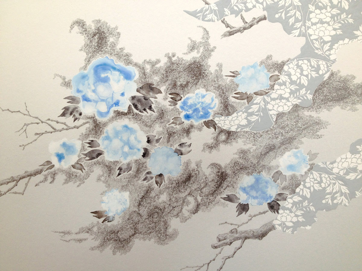 japan pencil Wabisabi Black&white Space  acrylic paper pattern Tree  flower peony Plant multiplication detailed art