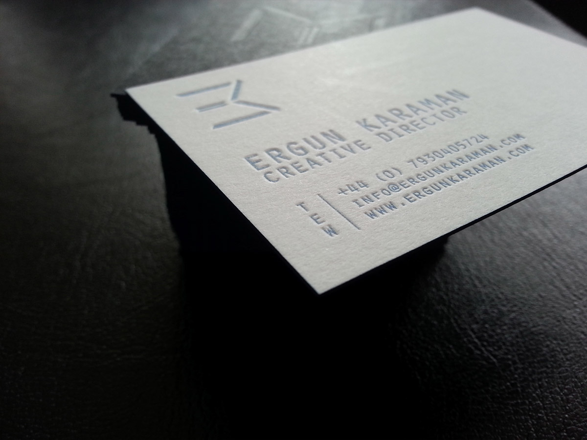 business card self promotional material letterpress logo side paint