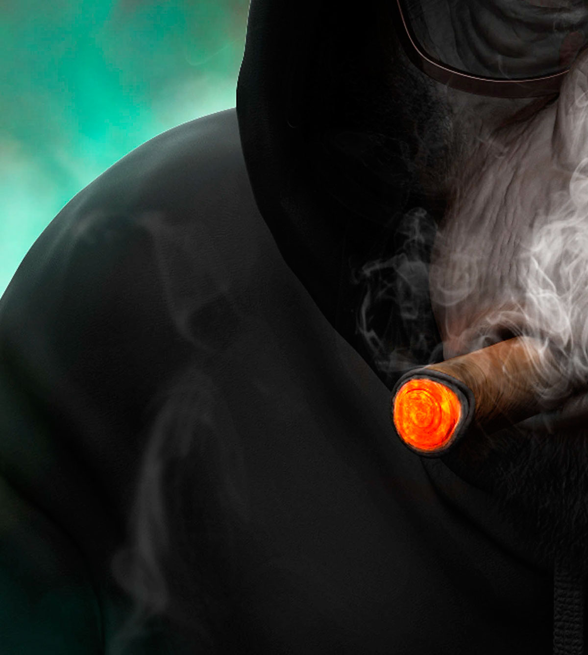Simio 3D CGI arte digital smoking ilustracion