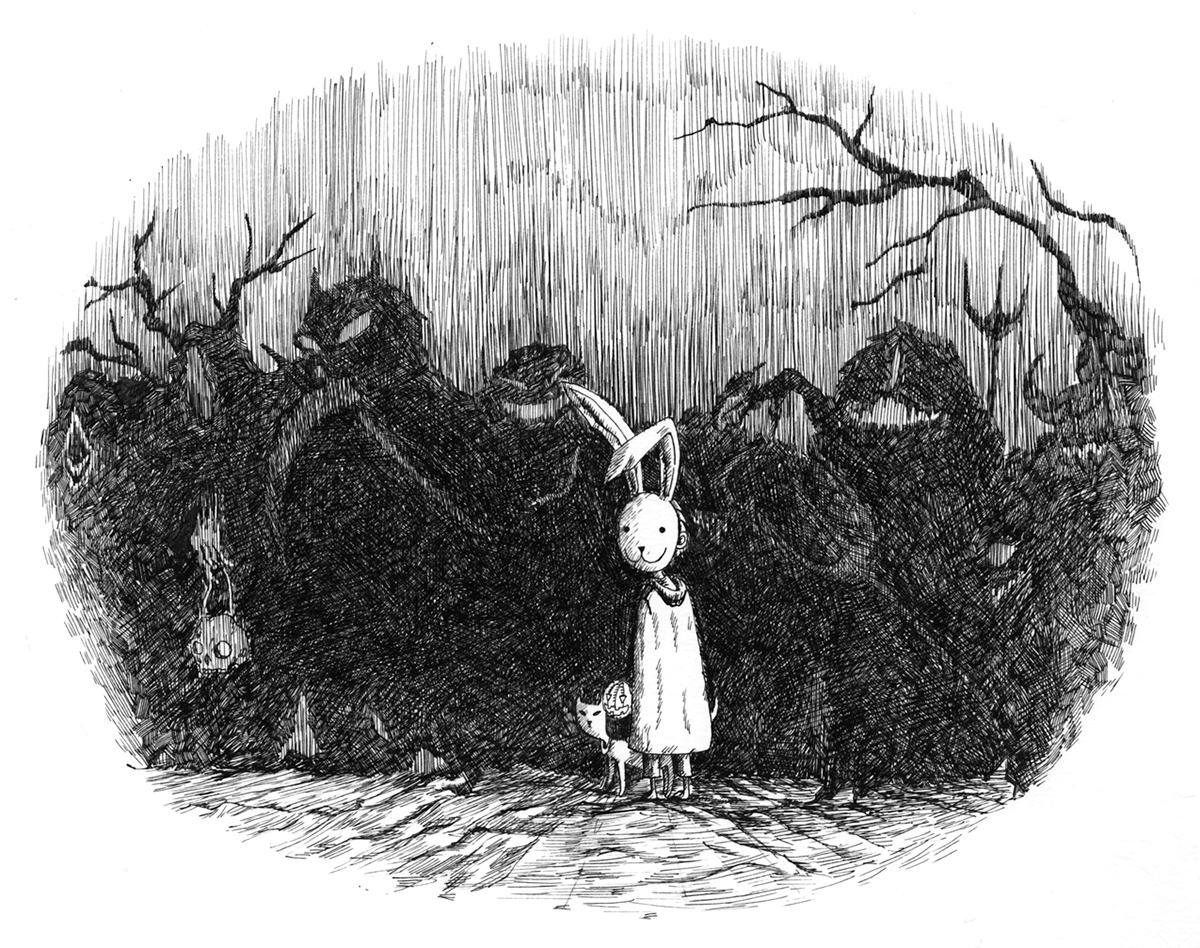  rabbit mask children's book illustration Picture book black and white
