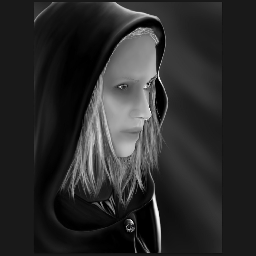 hood hooded girl timecore black White skull photoshop digital painting Paintings art wacom cintiq 13HD