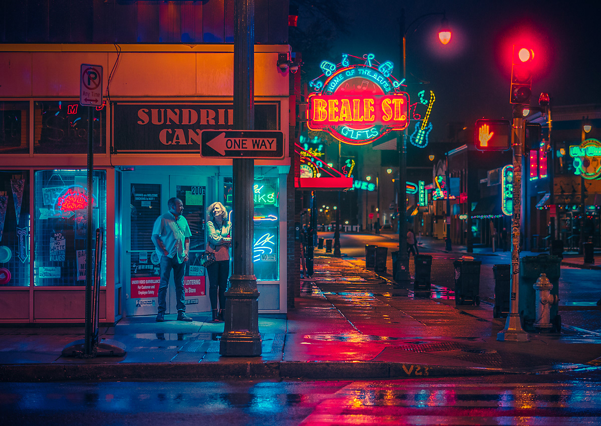 Anthony presley Bladerunner city Memphis Moody neon night photo story rain Tennessee