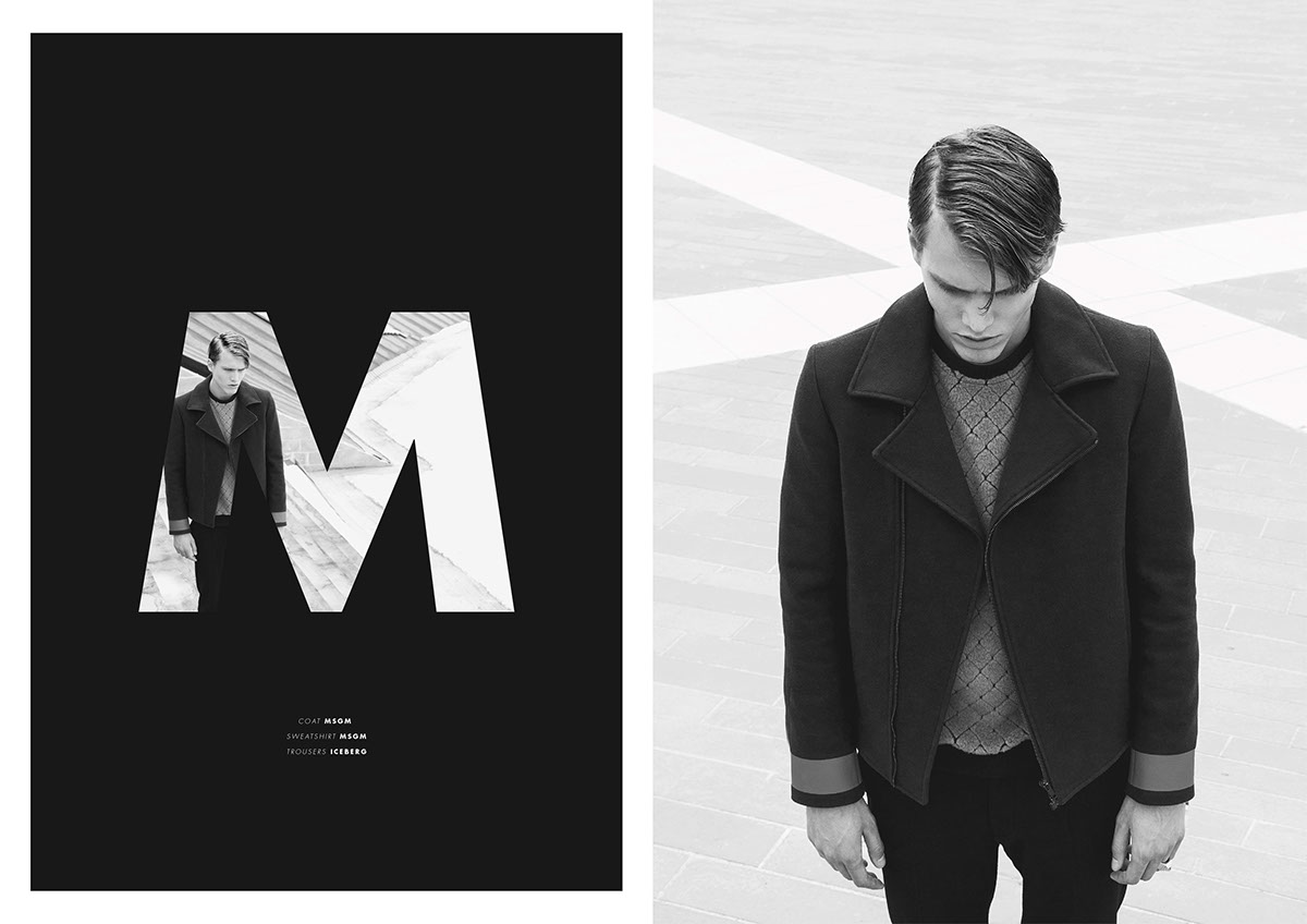 minimal geometry black and white editorial man fashion Europe milan Fashionisto Man Machine photo shooting book design graphic Layout