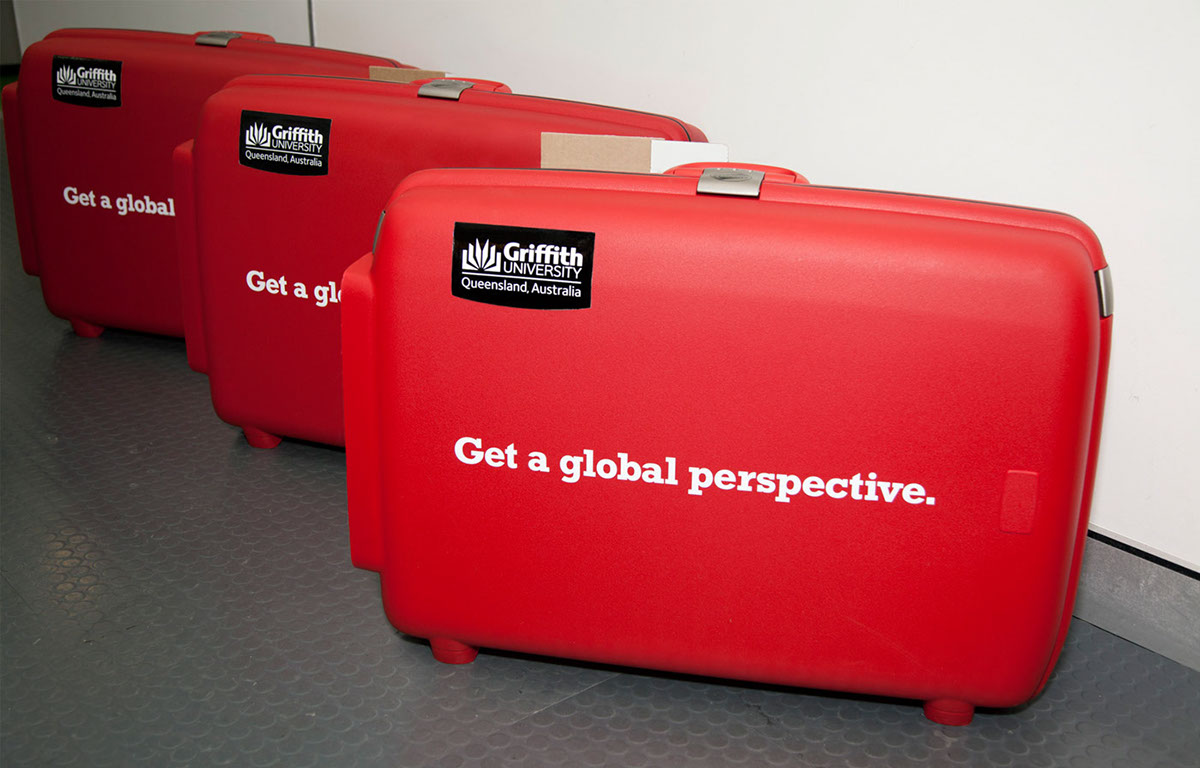 griffith university alan crowne Ambient suitcase junior University international students mobile billboard airport Travel study Promotion ad griffith suitcase trojan suitcase