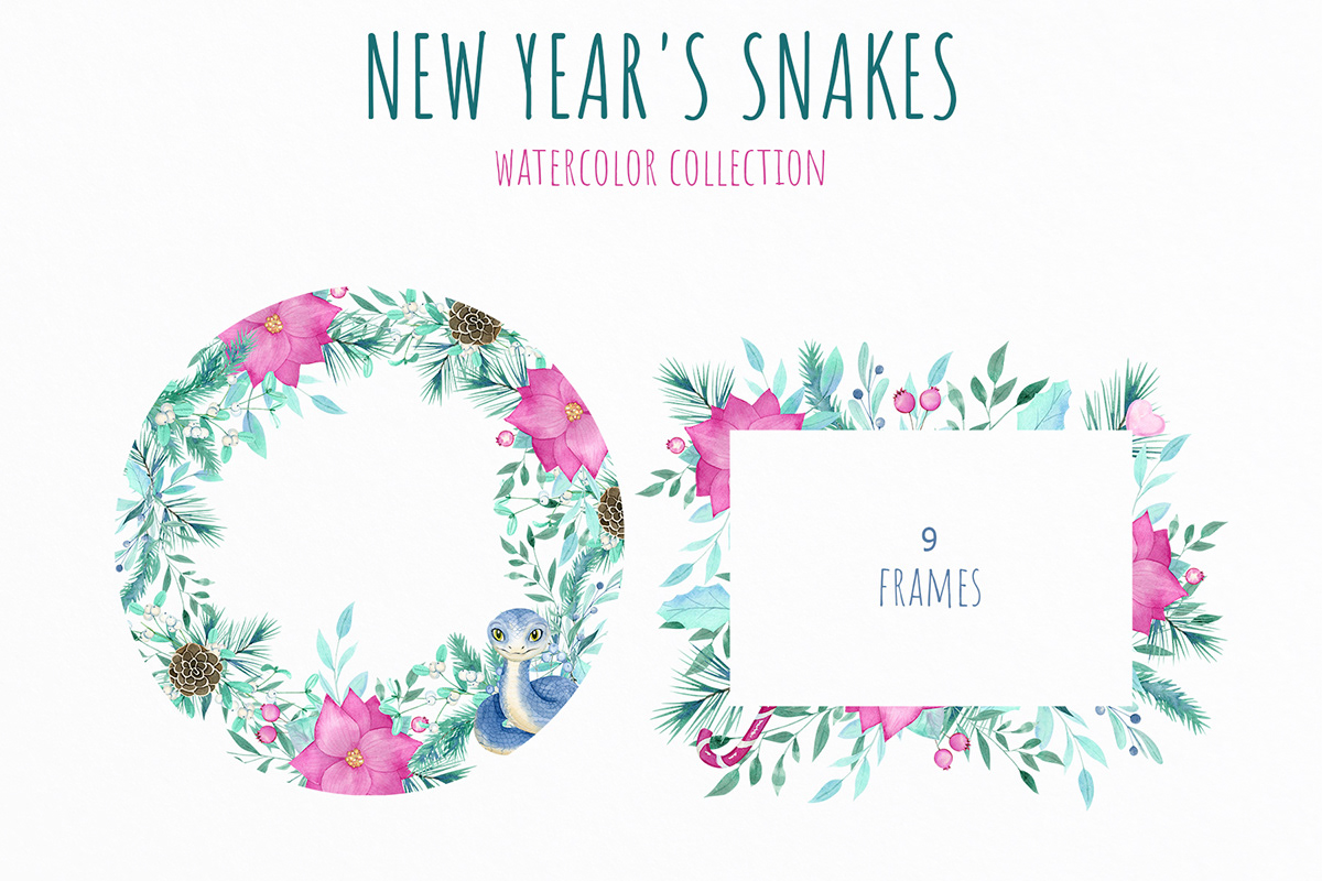 ILLUSTRATION  watercolor 2025 Concept snake Christmas new year New Year snake baby animals 2025 snake christmas snake
