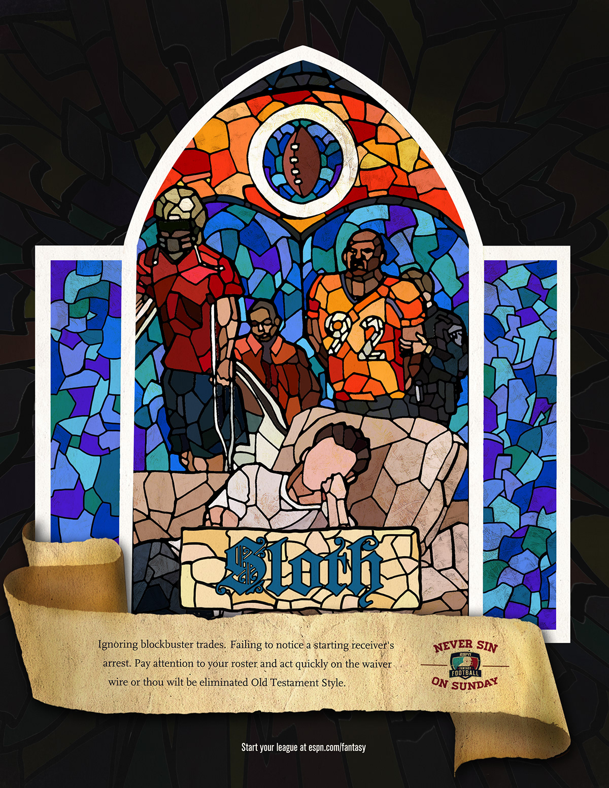 stained glass football fantasy compliments scroll sunday sins seven Website ESPN