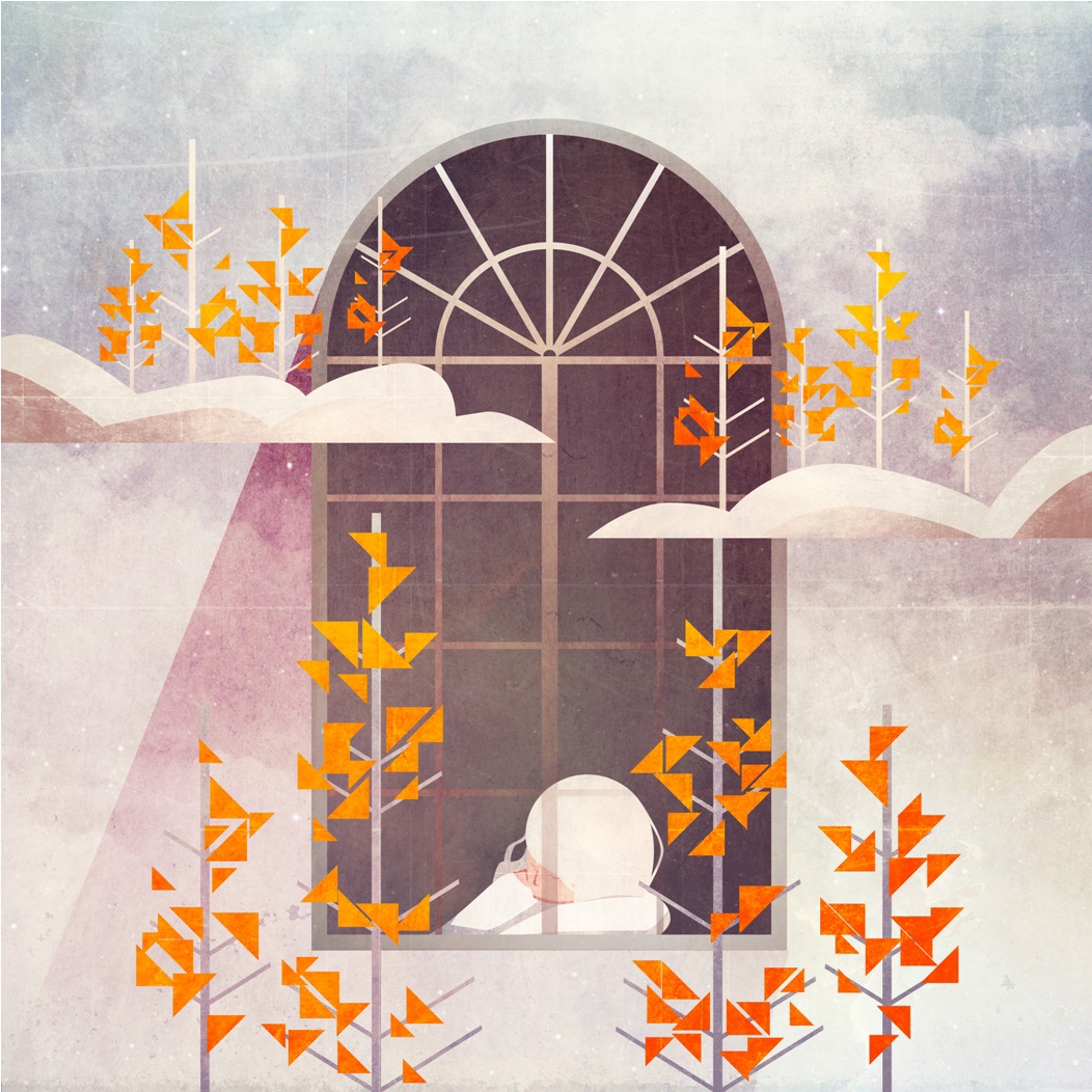 girl Window pine Tree  tower vector autumn falls rose quartz serenity