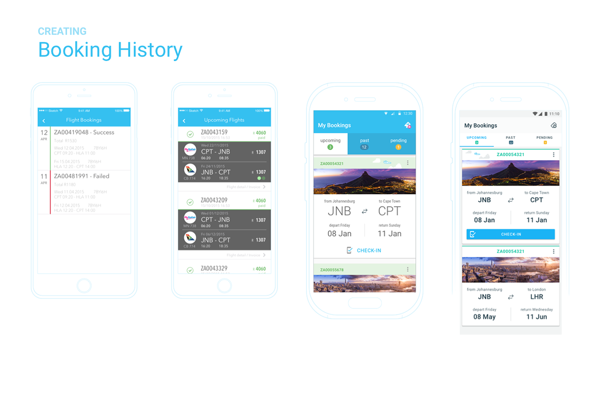 mobile Native Interface interaction Booking flight Travel app