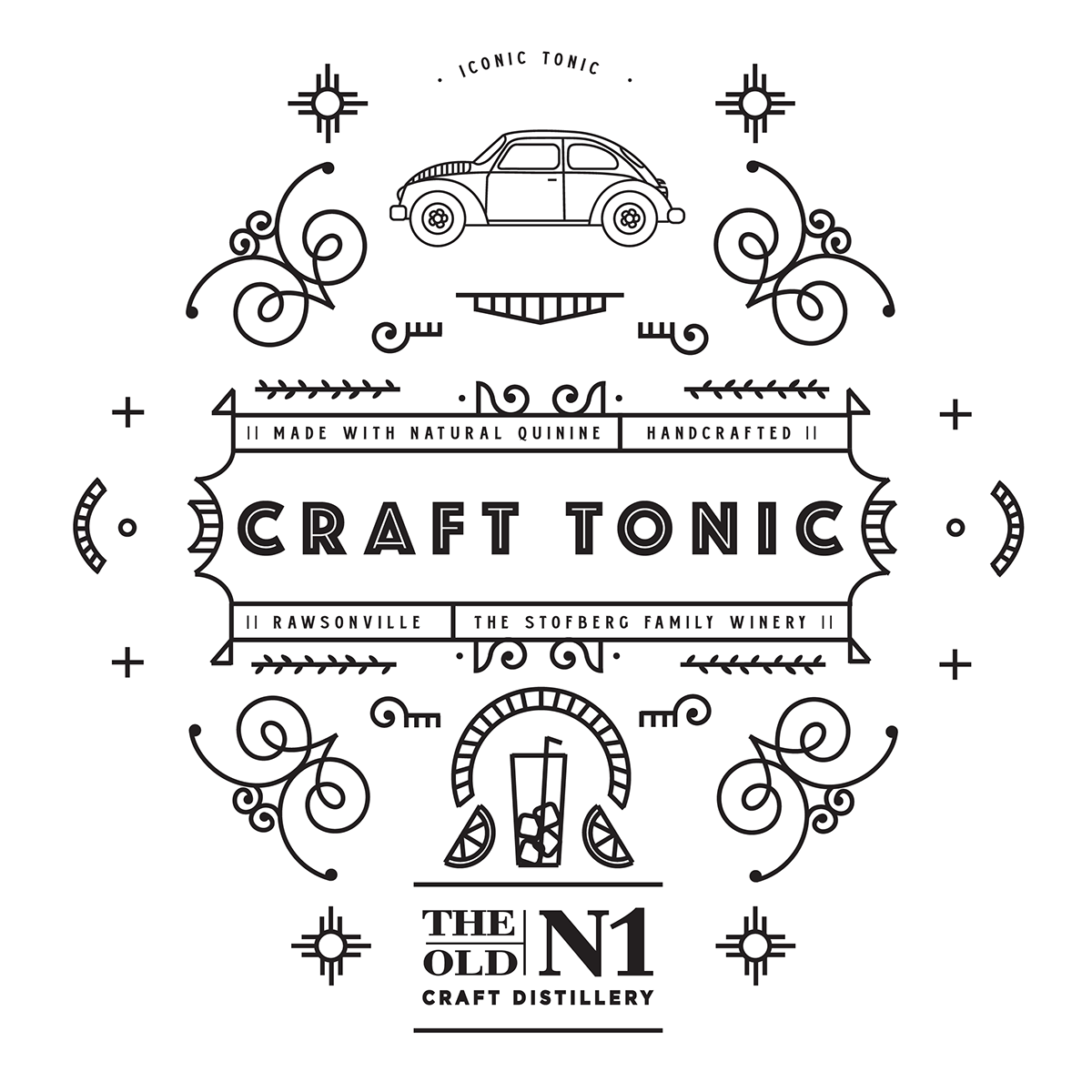 tonic label Gin and Tonic Vector Illustration vector line drawing vintage