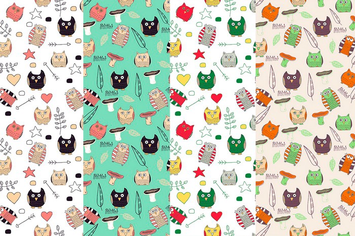 owl forest pattern bird Collection funny cartoon set