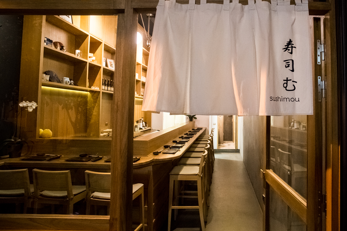 Sushi bar athens Interior design graphic origami  minimal wooden