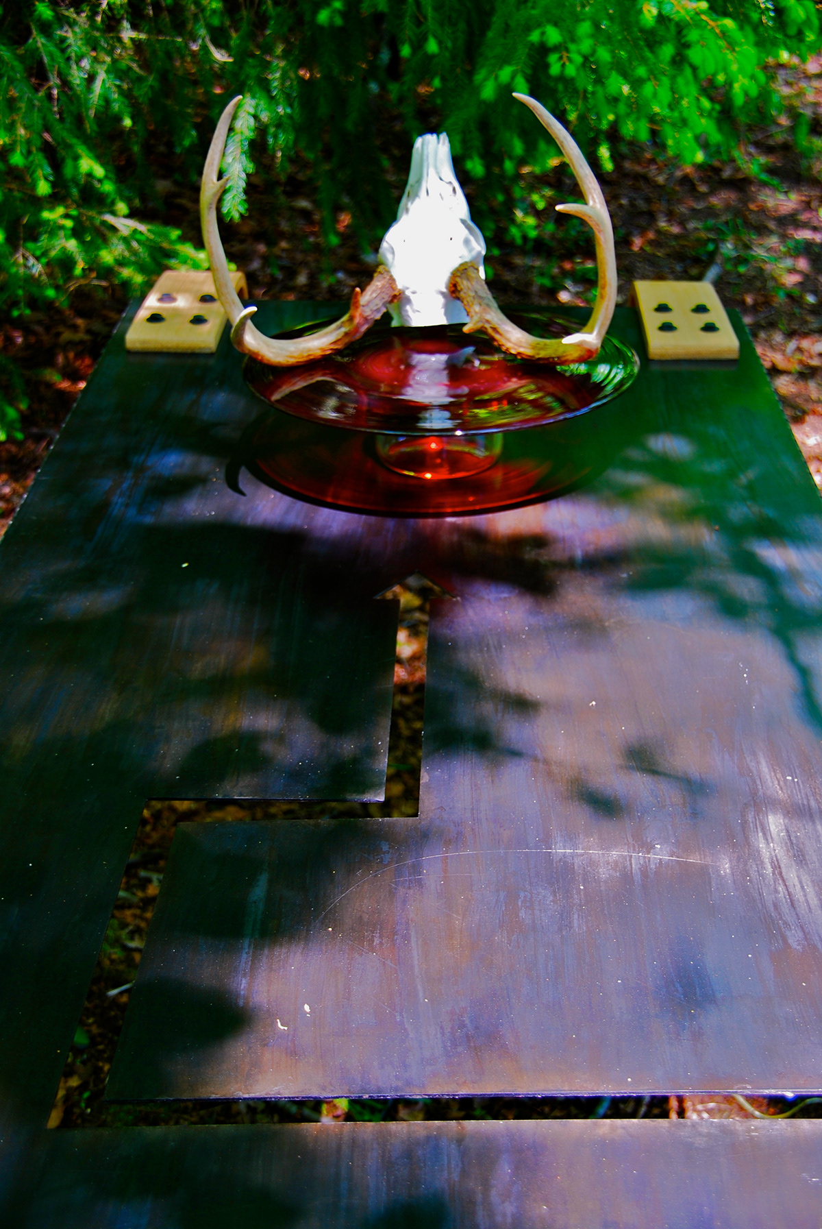 william lenard design sculpture deer skull table steel laser cut bent lamination