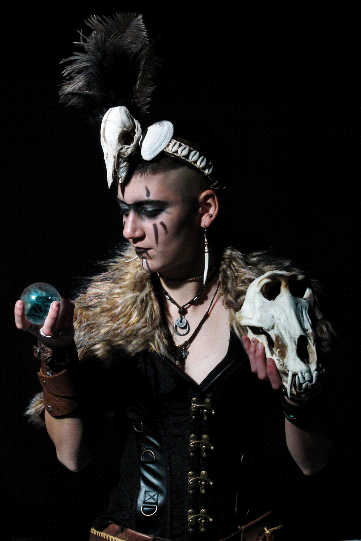 Ancient bone crystal Photography  shaman skull tribal witch doctor heathen pagan