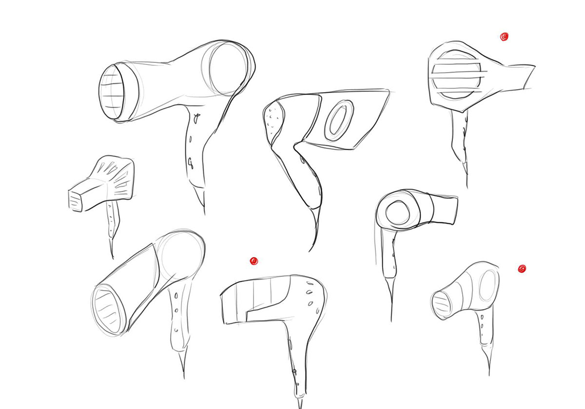 Adobe Portfolio hairdryer concept development sketching rendering