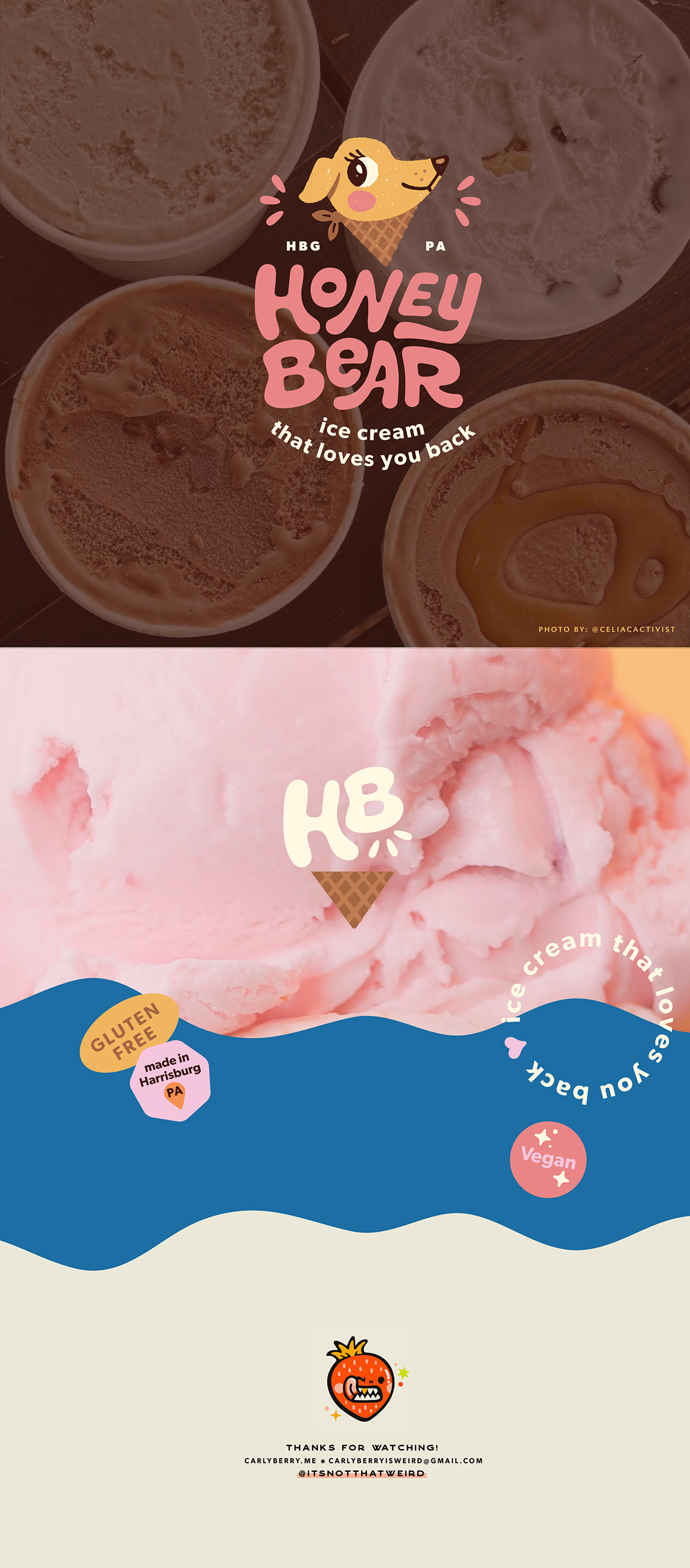 brand identity carly berry HAND LETTERING ice cream Ice cream brand ice cream visual identity Logo Design Mascot non-dairy visual identity