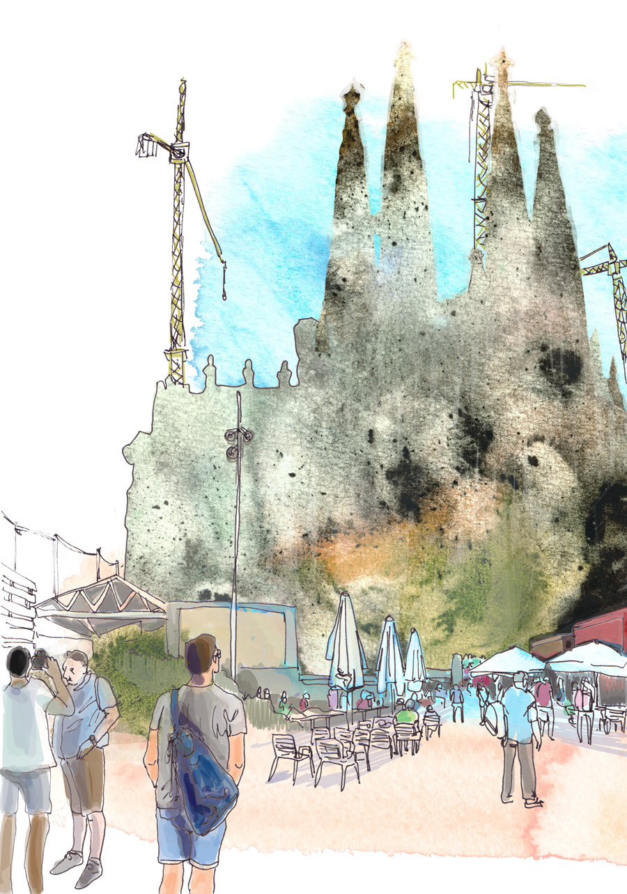 barcelona spain watercolor watercolour Travel tourism Urban sketch aquarelle architecture