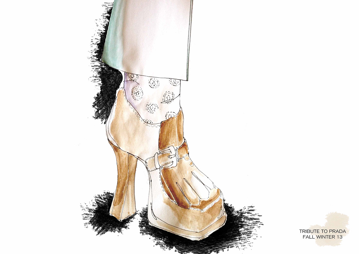 prada tribute freehand drawing watercolor mood Style sketch