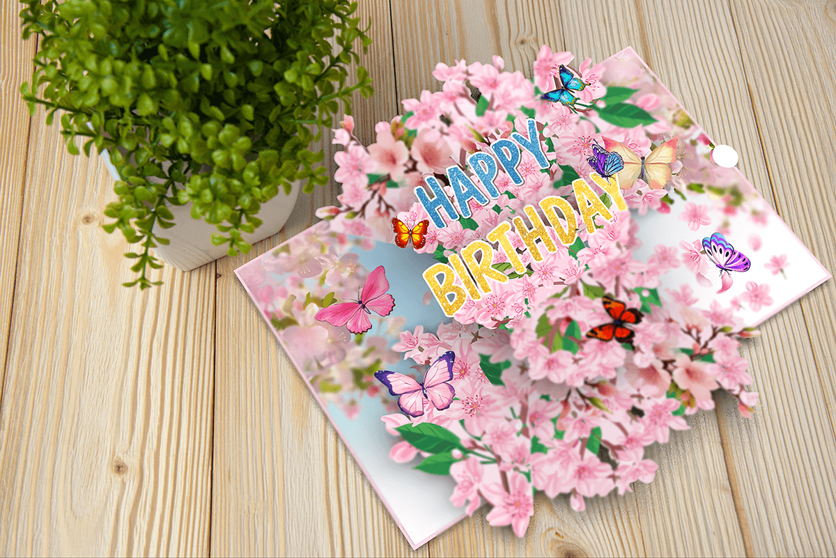 pop-up card pop-up book ILLUSTRATION  Kraft handmade happy birthday Flowers papercraft graphic design  card