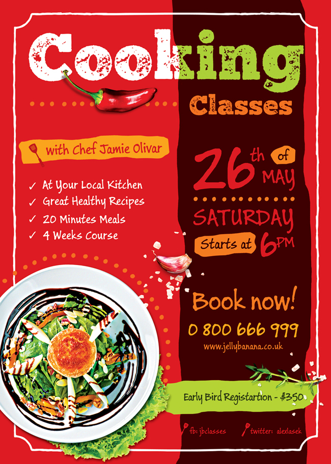 cooking flyer poster ad art chef classes cook Culinary design Food  kitchen school lesson