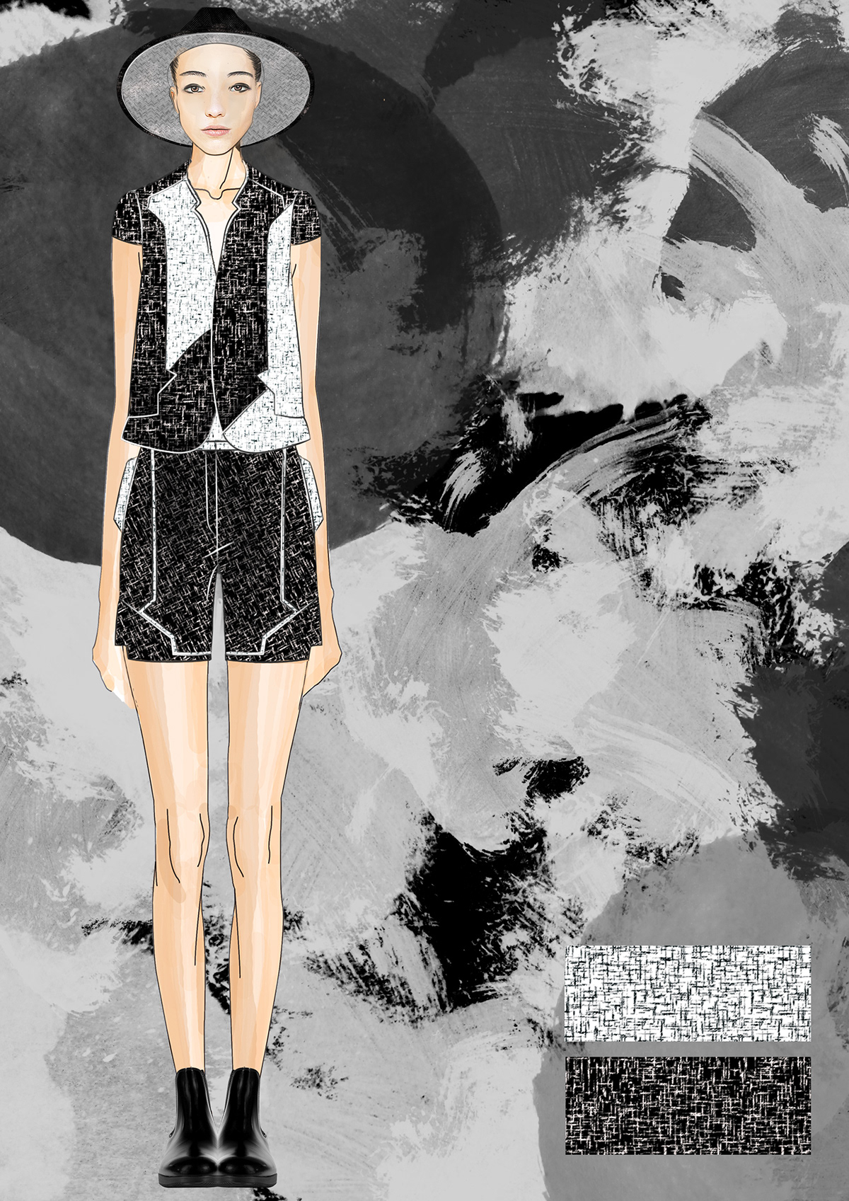 black & white watercolor shapes degrade textures ready to wear wool textures
