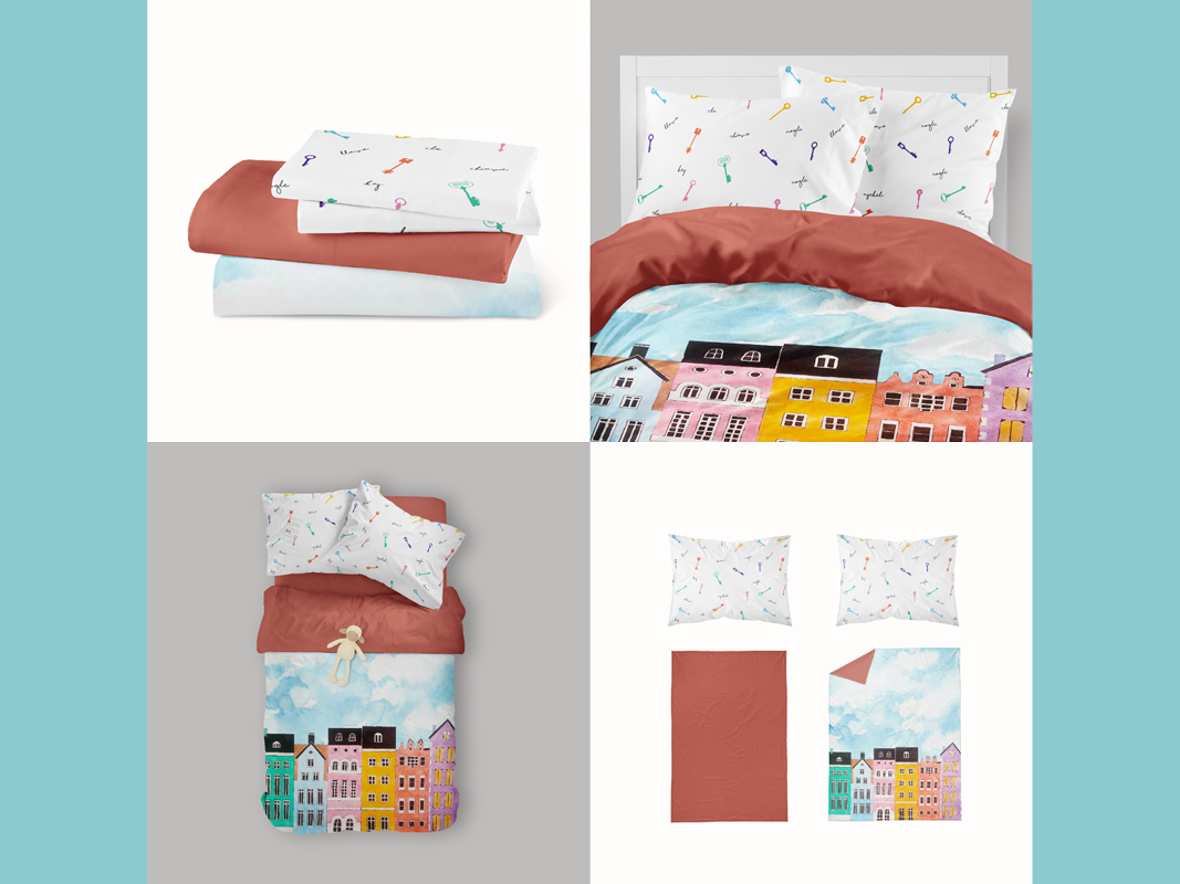 watercolor pattern textile bedding set Scandinavian houses