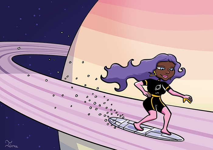 saturn Space  girl purple Surf