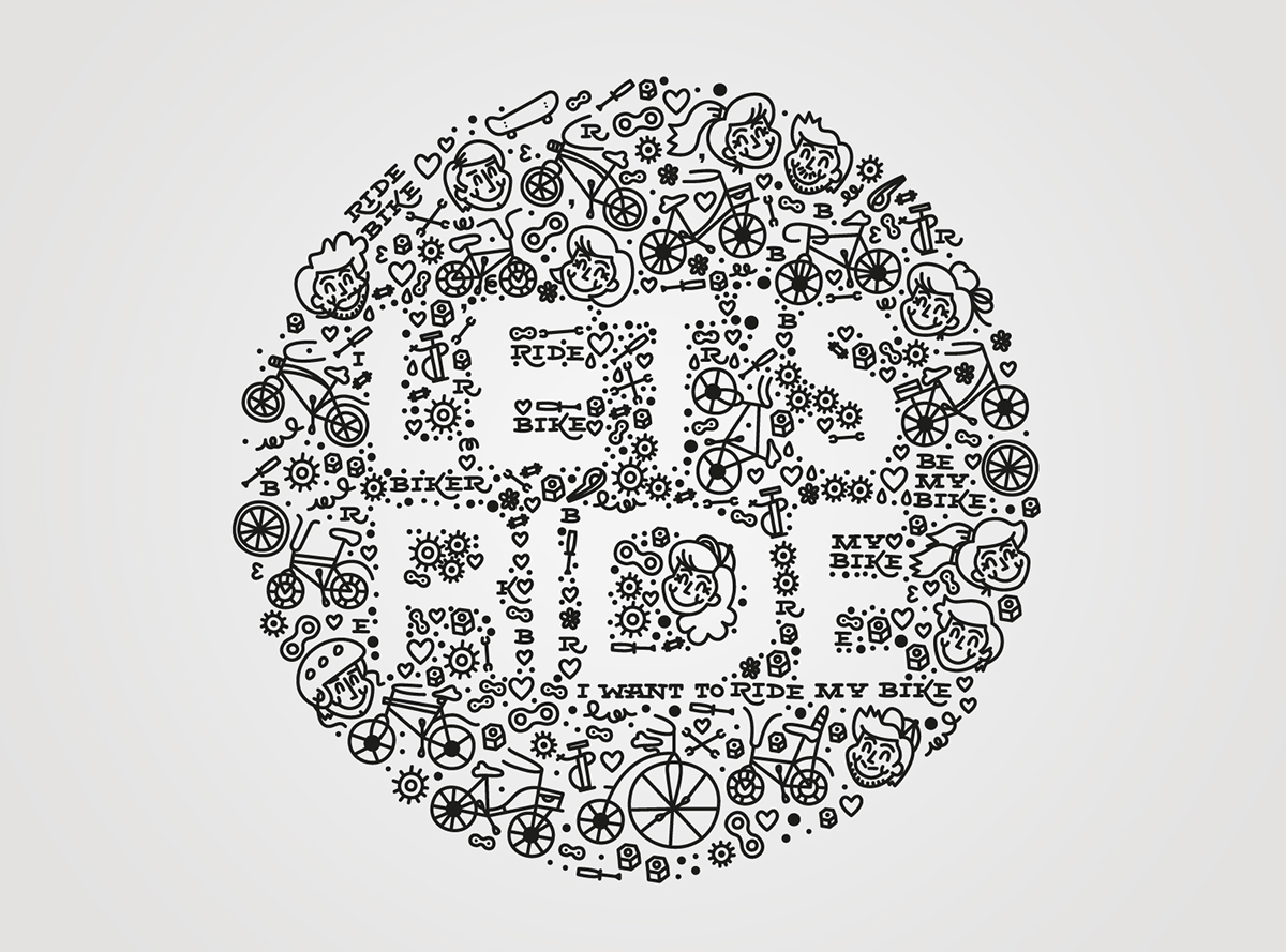 biker lettering illustrated lettering line art Bicycle Bike ride riding a bicycle