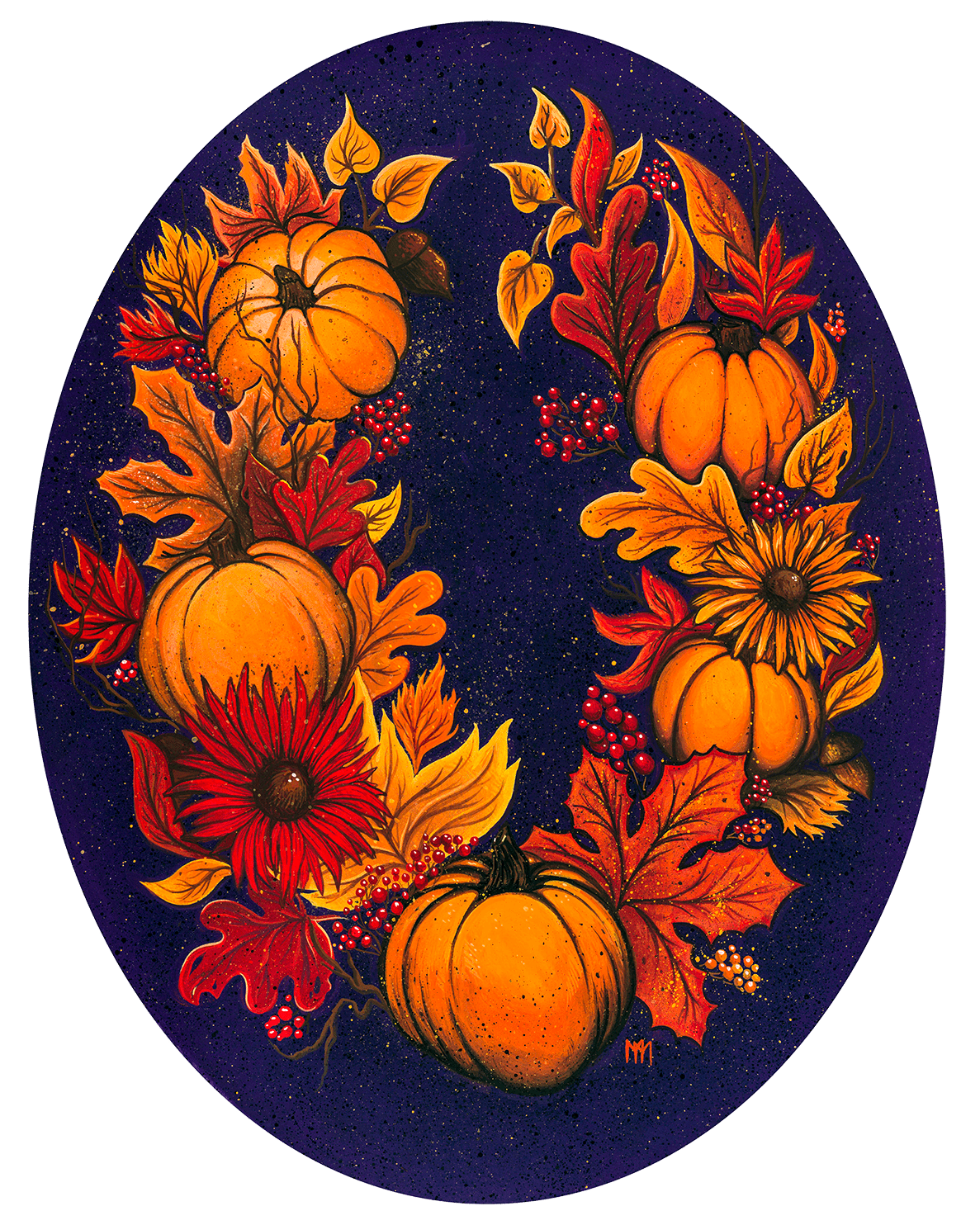 autumn cozy Fall leaves pumpkin wreath