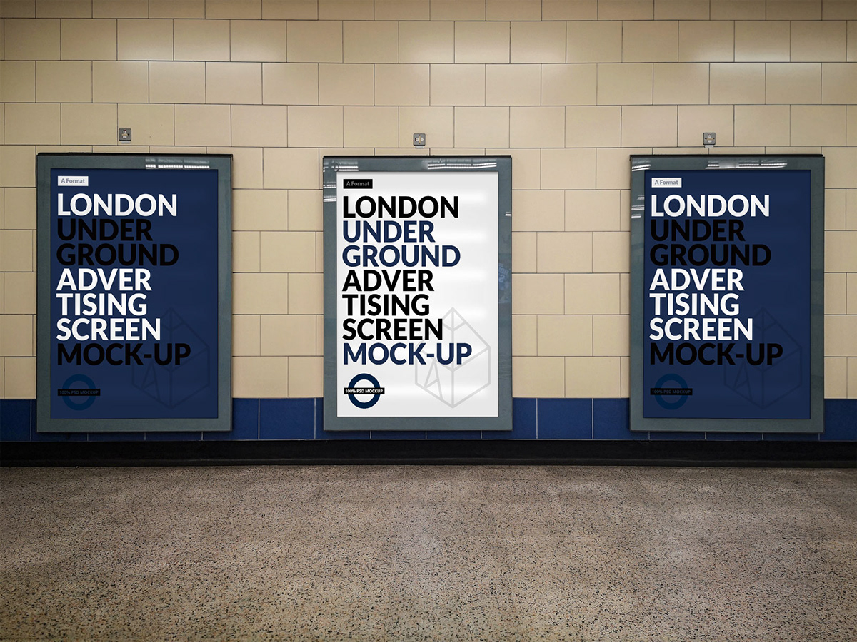 Mockup mock-up London underground tube metro poster screen advertisement ad