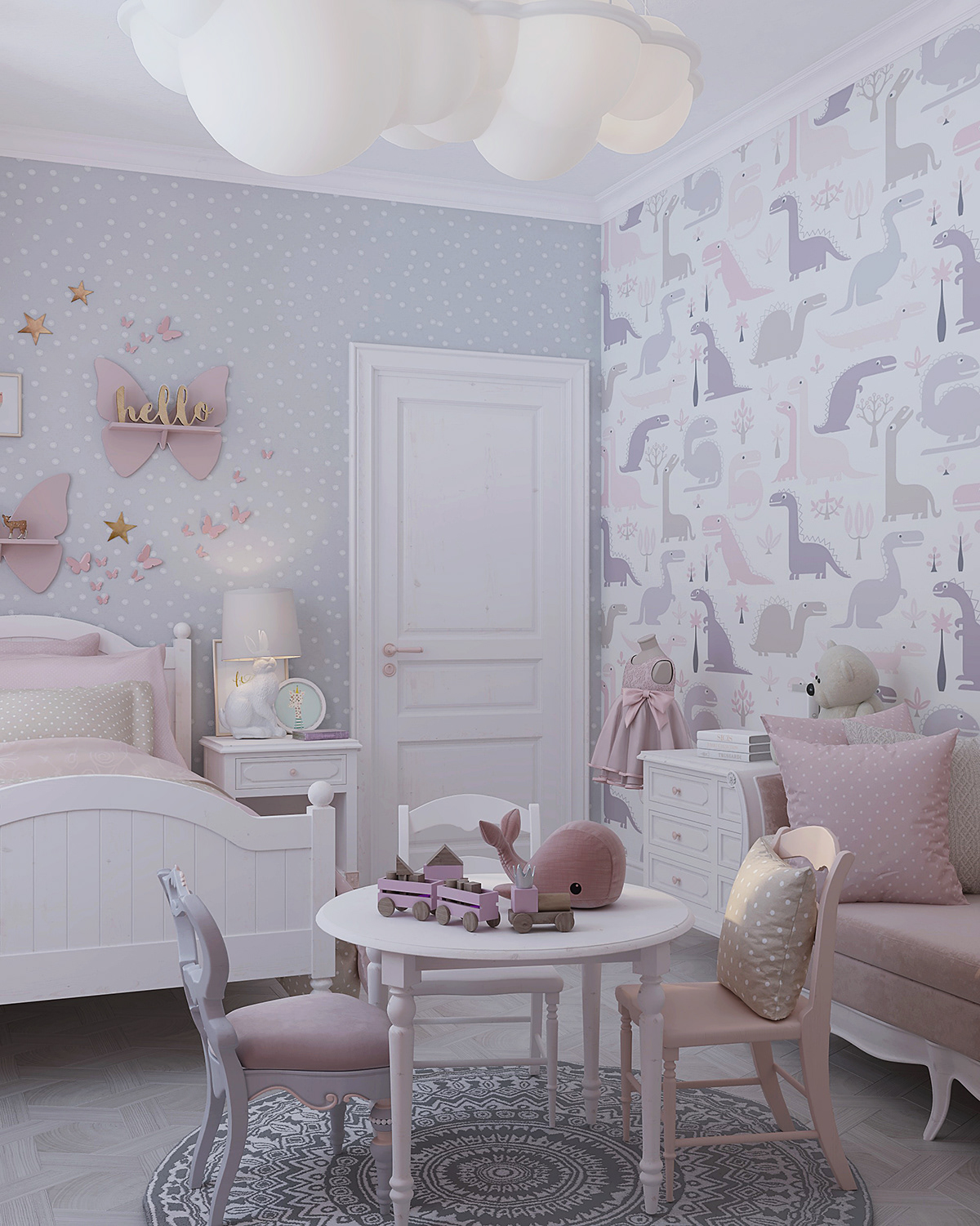 CG CoronaRender  design Girl bedroom Interior kids room nursery pink visualization