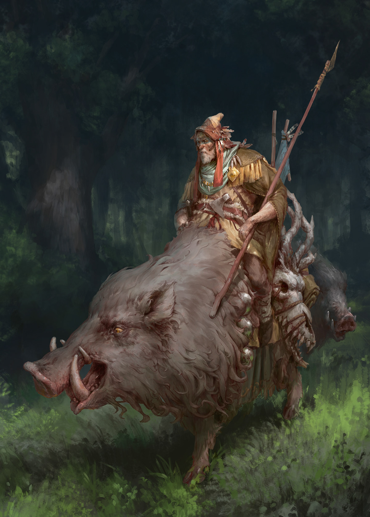 boar druid fantasy forest guardian HOG medieval pig rider