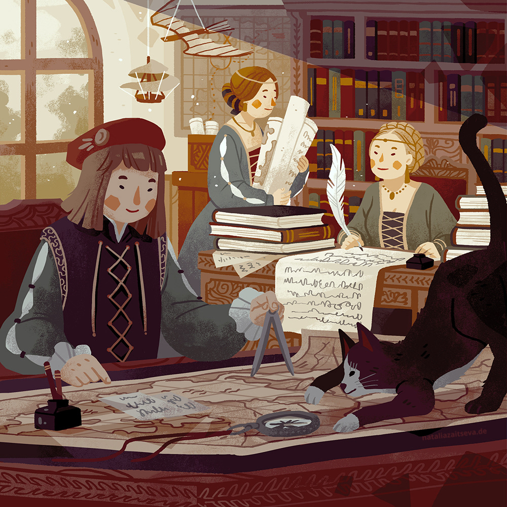 baroque characters children's history ILLUSTRATION  Interior middle ages Renaissance rooms Victorian