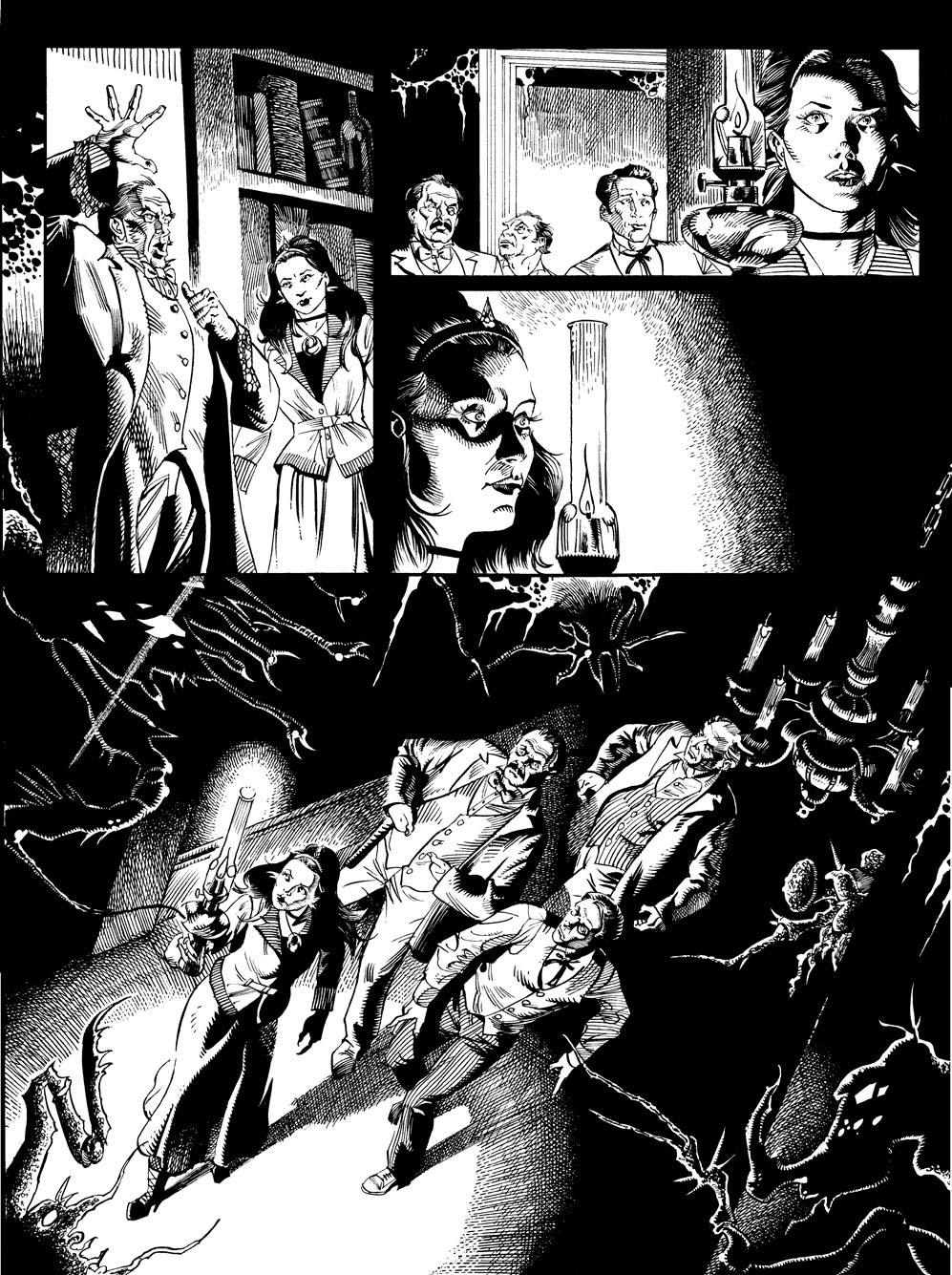 the alienist 2000AD comic Horror Comic black and white ILLUSTRATION  pen and ink hatching Plate Illustration line art