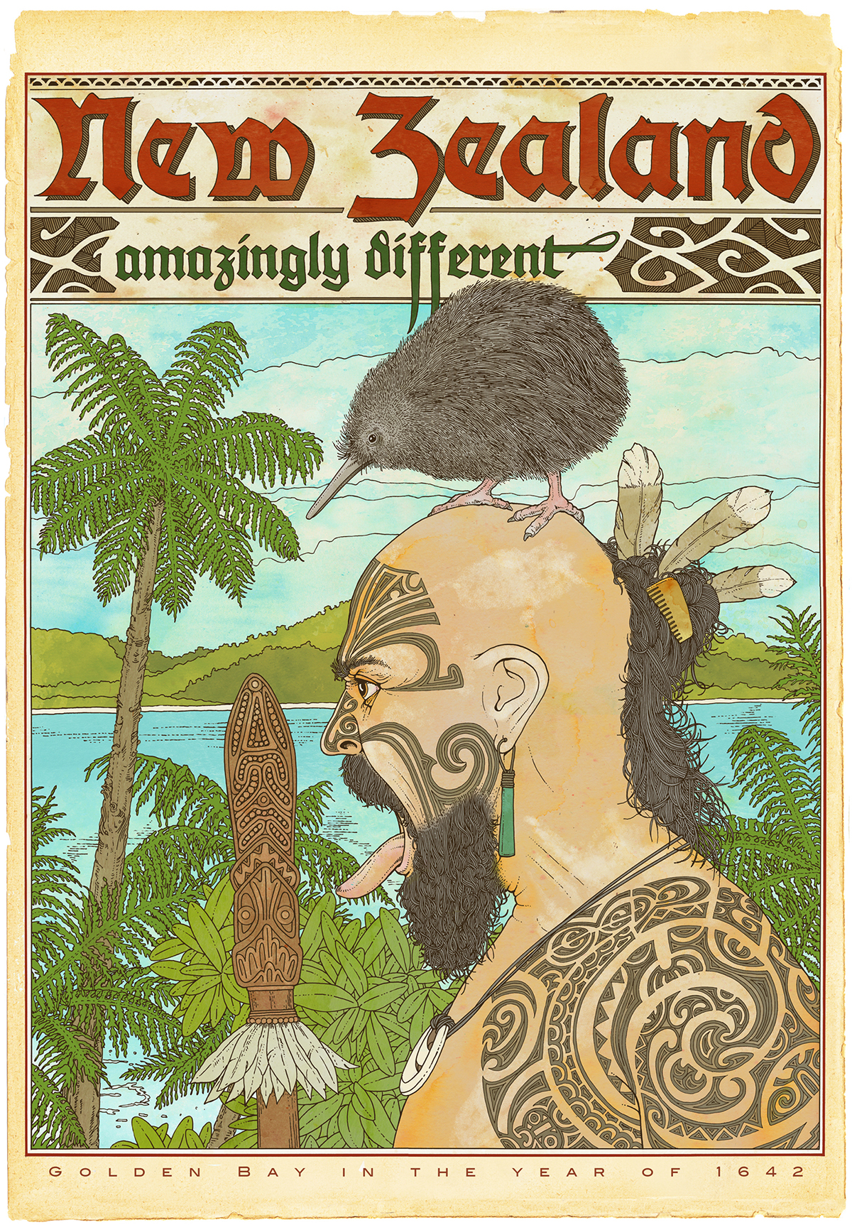 Adobe Portfolio New Zealand maori tatoo tourism kiwi poster