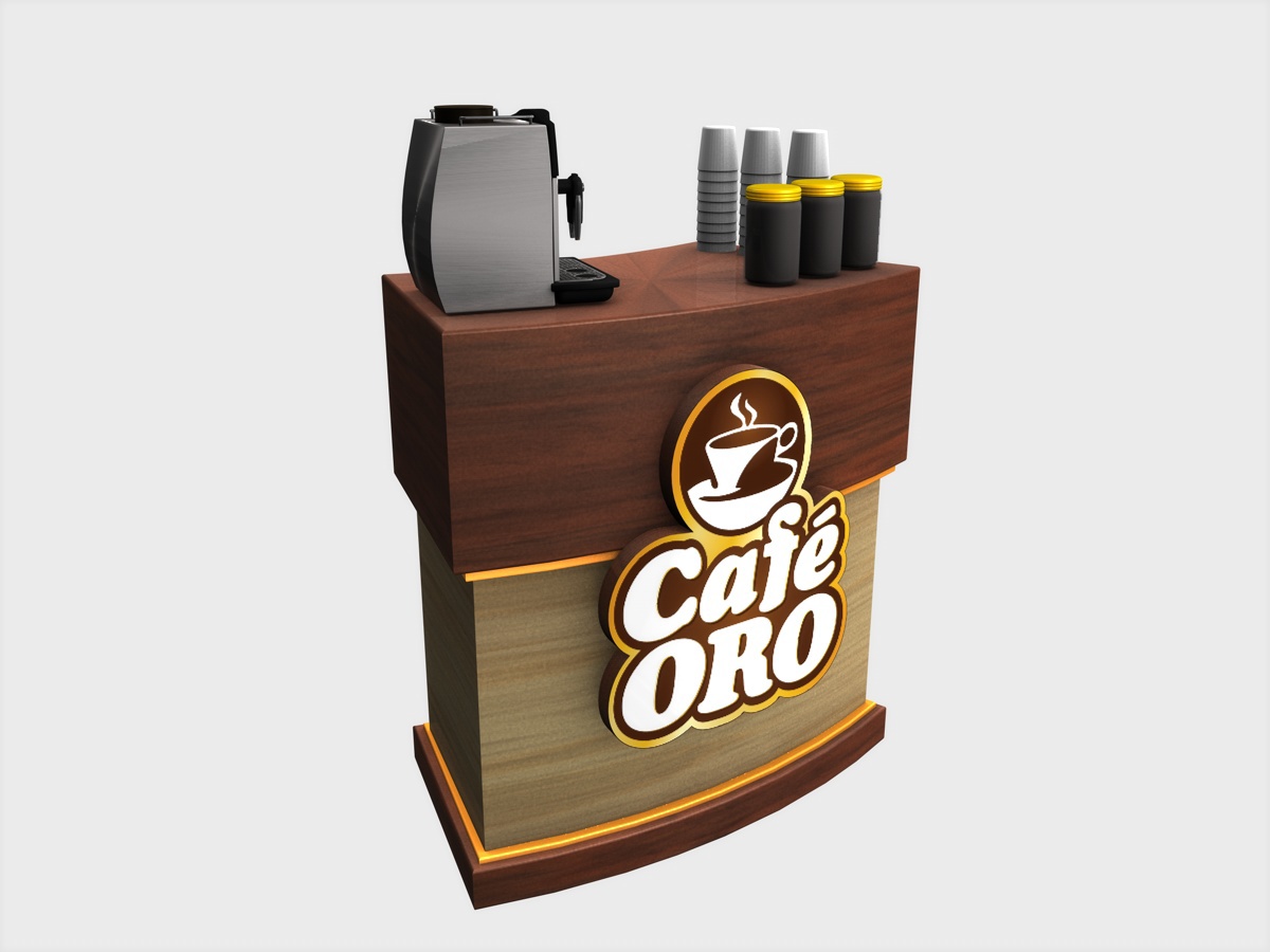 3D Cinema brand Coffee Exhibition  rendering Stand design showcase Display