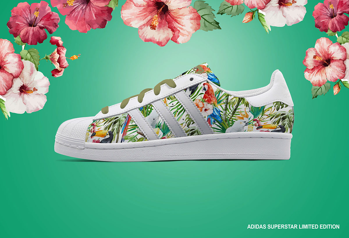 adidas brand sport shoes superstar adidas superstar pattern art draw graphic design artwork Tropical limited edition tshirt