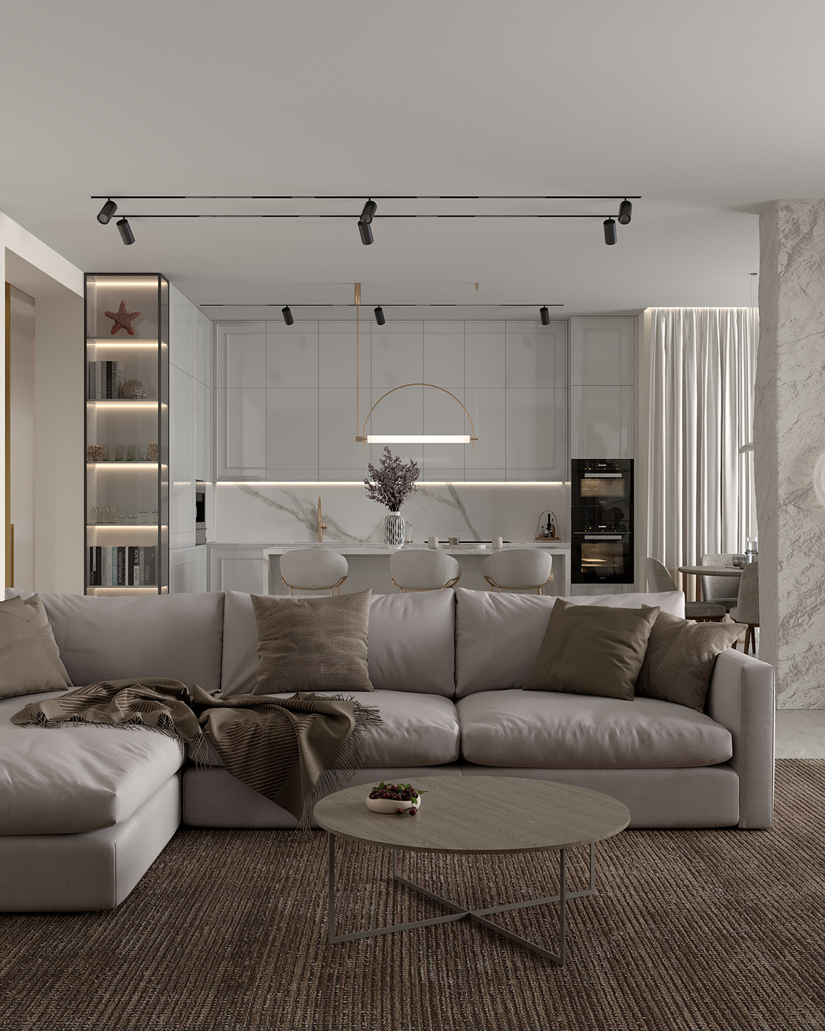 3ds max interior design  corona visualization modern design living room kitchen Interior Render