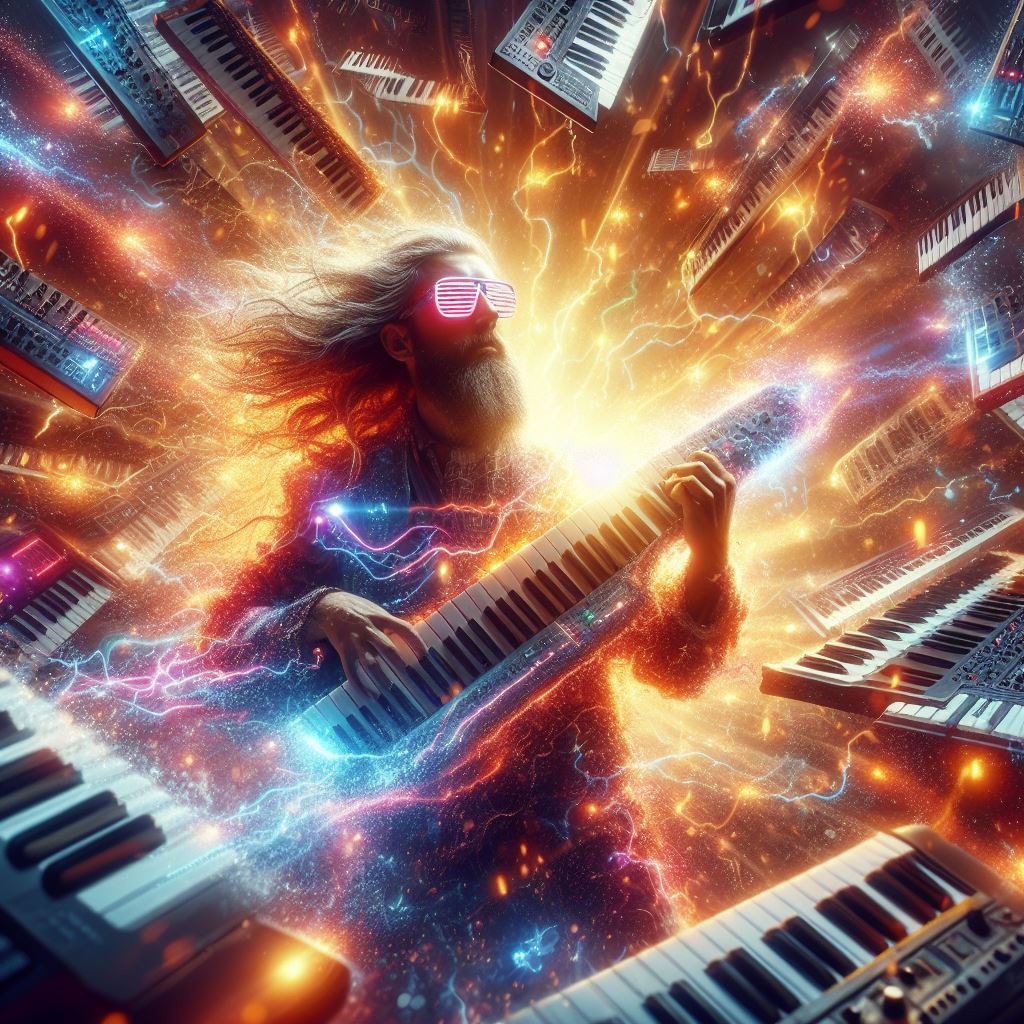 SYNTH Synthwave synthesizer electronic electronic music ilustration Cyberpunk wizard ia space wizard