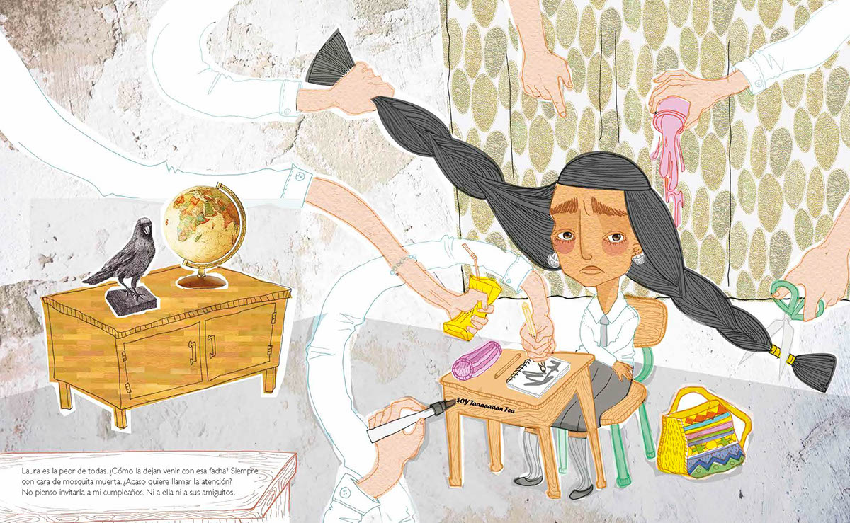 Bullyng niños La Intrusa diseño de personajes bullyin en chile collage boys girls ilustrator