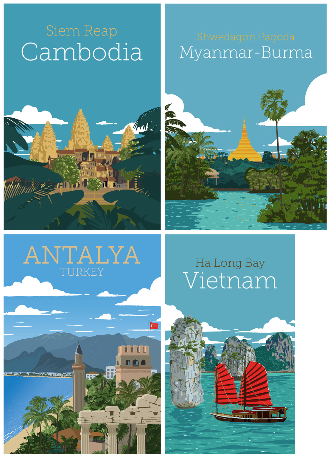 Cambodia vietnam poster antalya burma graphic design  ILLUSTRATION  mynmar travel poster Kayahan Kaya