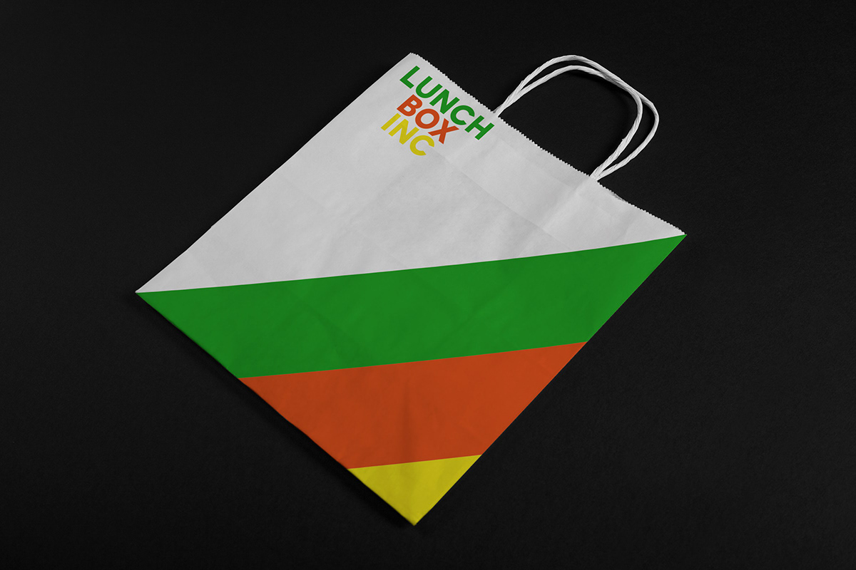 brand identity fruits lunchbox Health logo products green orange yellow mockups pencil iphone Tote Bag usb