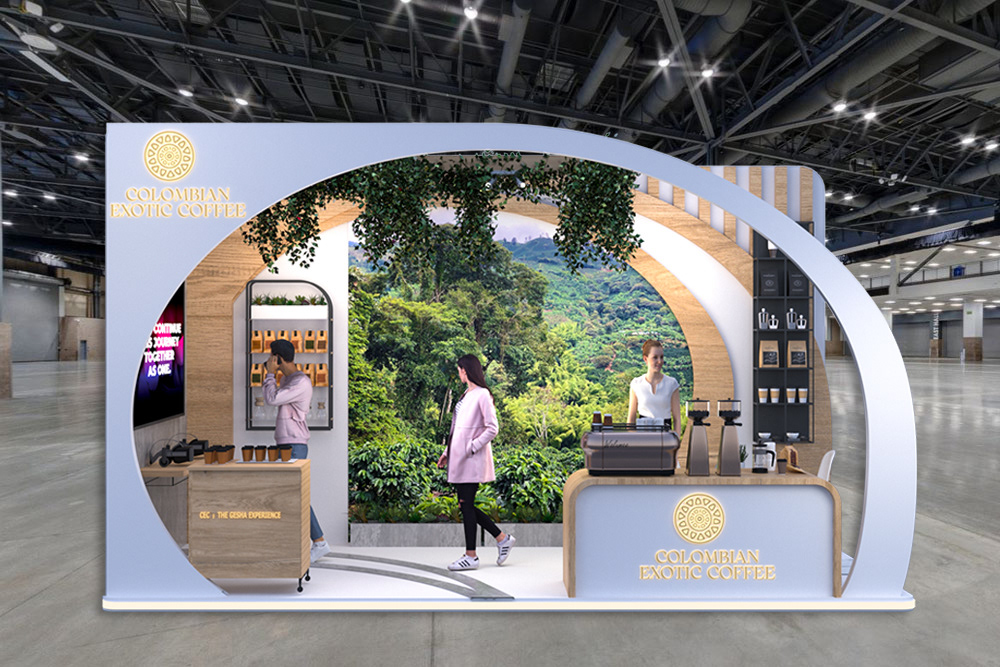 Coffee exhibition stand design booth design booth 3D visualization world of coffee 3d modeling
