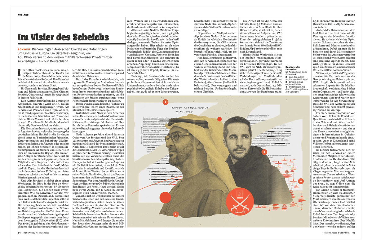 collage ILLUSTRATION  Qatar Abu Dhabi magazine Switzerland editorial editorial design  Der Spiegel investigative journalism
