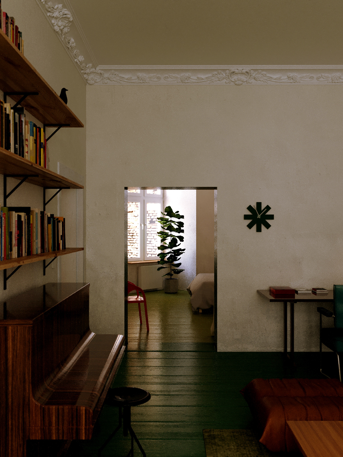 architecture colorful interior design  minimal modern multicolors Retro tenement vintage woodfloors
