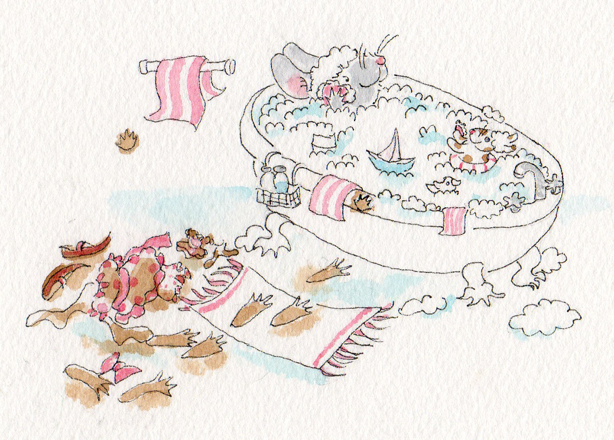 children's book illustration friends mice mudpuddles