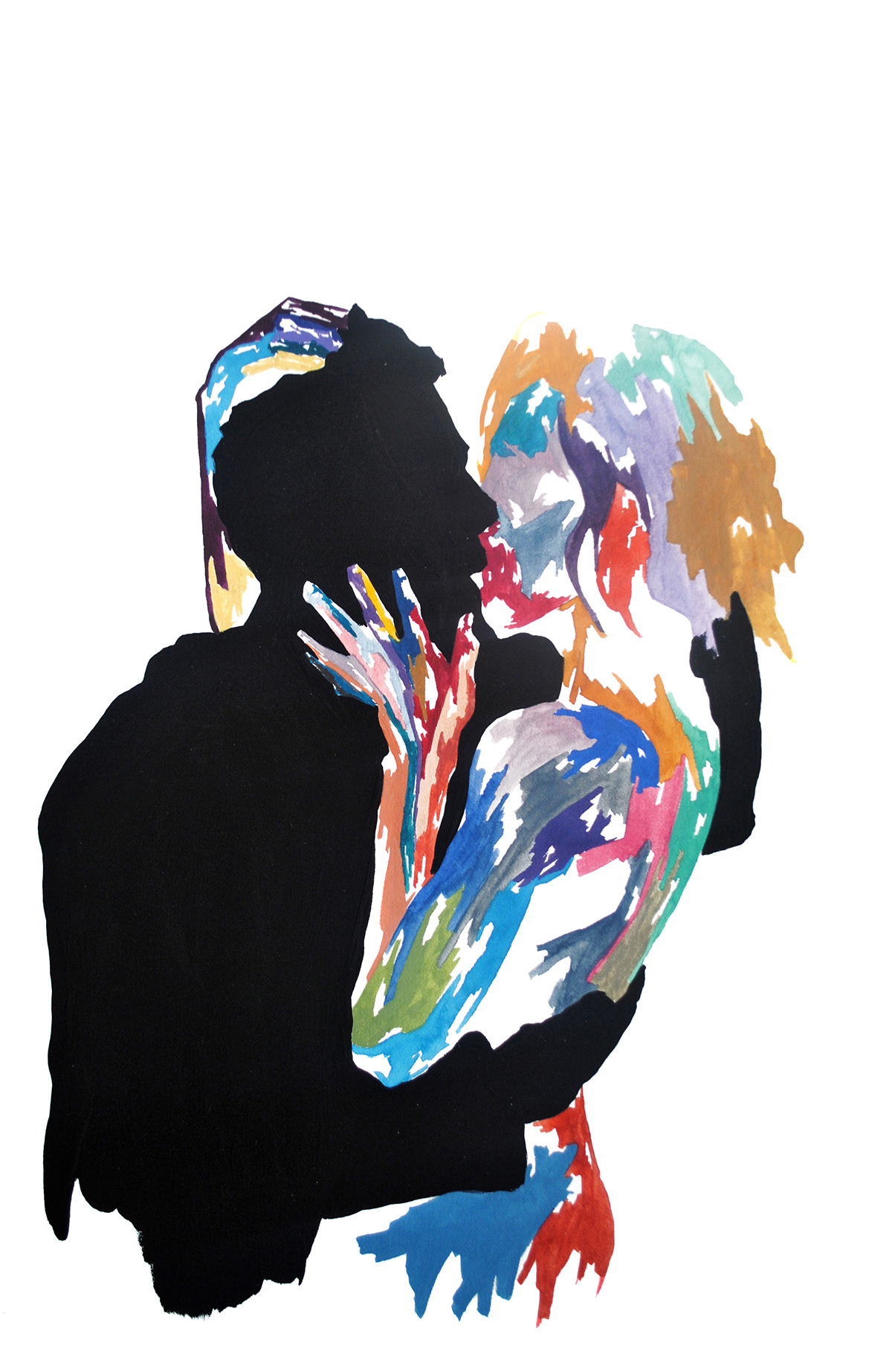 watercolor colors black couple Love loss modern minimal contemporary artwork