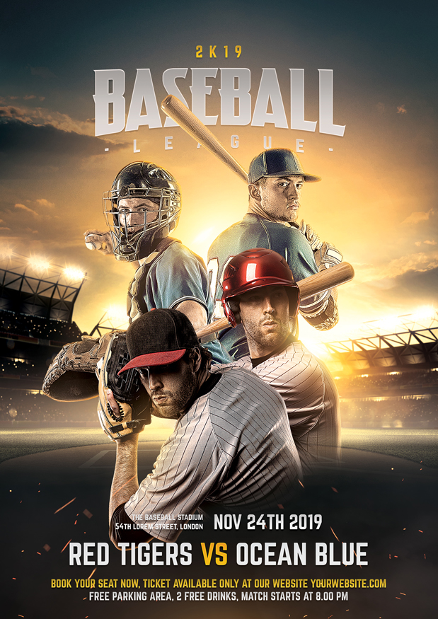 graphicriver flyer poster template photoshop baseball game league sports athlete