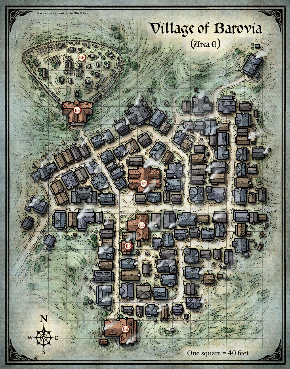 This fantasy map of the Village of Barovia was created for the RPG adventur...