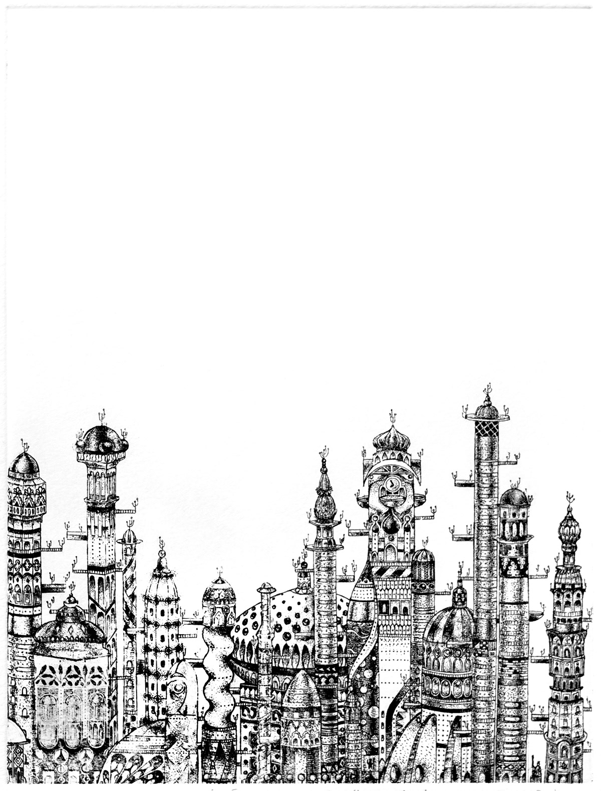 acquaforte calvino diomira domes etching Hindu Invisible Cities italo calvino skyscrapers