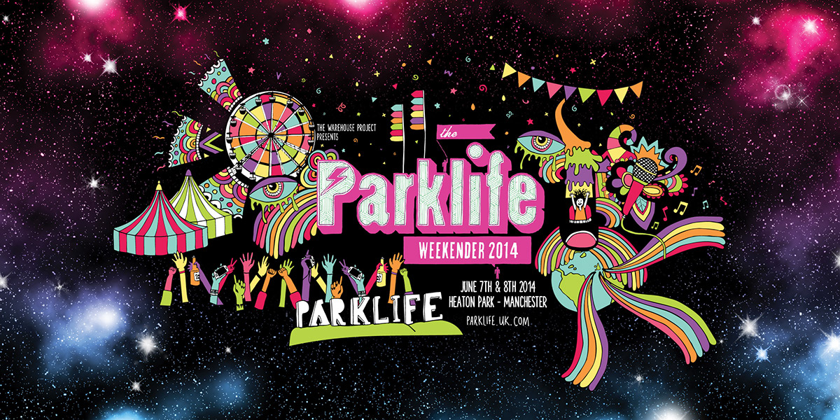 festival design doodle poster billboard colour vector Fun manchester Parklife